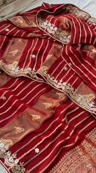 Pure Cosmos Silk Banarasi Wedding Saree with Zardozi & Gotta Patti Work
