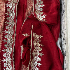 Pure Cosmos Silk Banarasi Wedding Saree with Zardozi & Gotta Patti Work