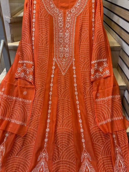 Pure Mul Chanderi Anarkali Kurta Dupatta Set with Mukaish Work
