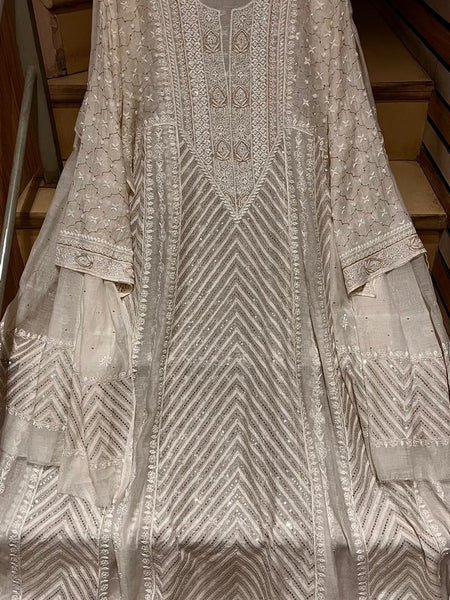 Pure Mul Chanderi Anarkali Kurta Dupatta Set with Sequins, Katdana & Kasab Work (Dyeable)