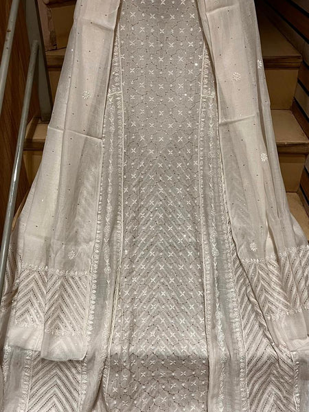 Pure Mul Chanderi Anarkali Kurta Dupatta Set with Sequins, Katdana & Kasab Work (Dyeable)