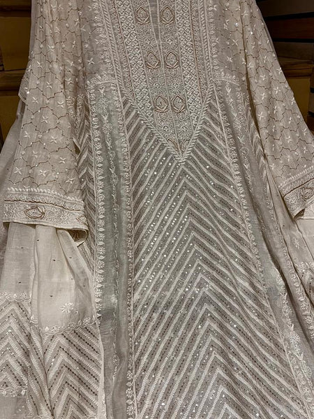 Pure Mul Chanderi Anarkali Kurta Dupatta Set with Sequins, Katdana & Kasab Work (Dyeable)