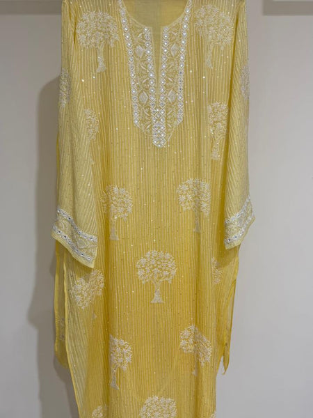 Pure Mul Chanderi Kurta Dupatta Set with Sequins & Katdana Work