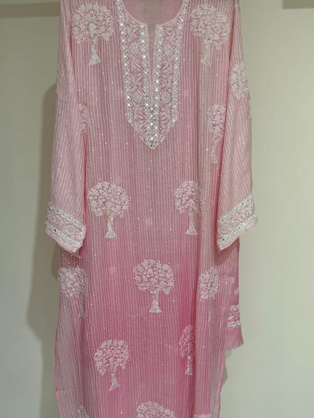 Pure Mul Chanderi Kurta Dupatta Set with Sequins & Katdana Work