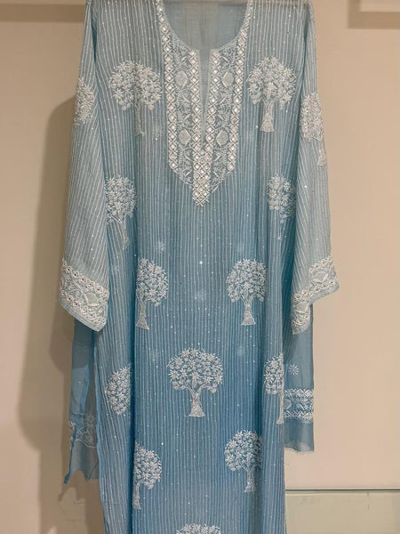 Pure Mul Chanderi Kurta Dupatta Set with Sequins & Katdana Work