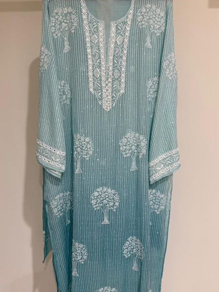 Pure Mul Chanderi Kurta Dupatta Set with Sequins & Katdana Work