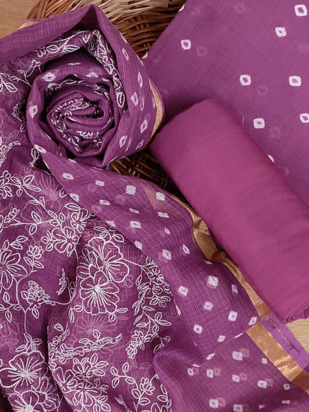 Banarasi Silk Kota Bandhani Chikankari Dupatta with Chanderi Bandhani