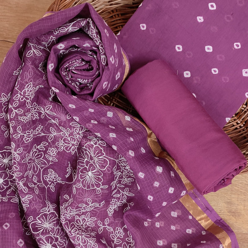 Banarasi Silk Kota Bandhani Chikankari Dupatta with Chanderi Bandhani