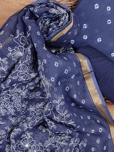 Banarasi Silk Kota Bandhani Chikankari Dupatta with Chanderi Bandhani