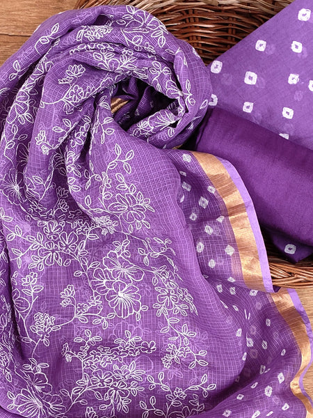 Banarasi Silk Kota Bandhani Chikankari Dupatta with Chanderi Bandhani