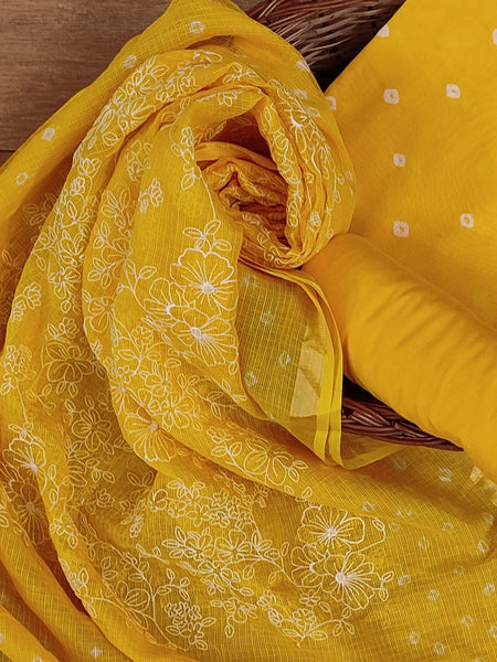 Banarasi Silk Kota Bandhani Chikankari Dupatta with Chanderi Bandhani