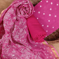 Banarasi Silk Kota Bandhani Chikankari Dupatta with Chanderi Bandhani