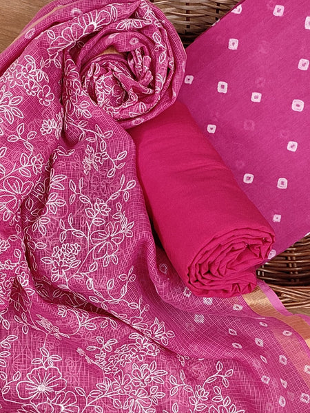 Banarasi Silk Kota Bandhani Chikankari Dupatta with Chanderi Bandhani