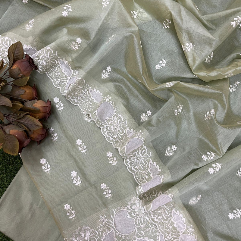 Banarasi Chanderi Appliqué Embroidery Cotton Suit with Dupatta & Bottom