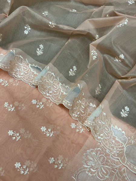 Banarasi Chanderi Appliqué Embroidery Cotton Suit with Dupatta & Bottom