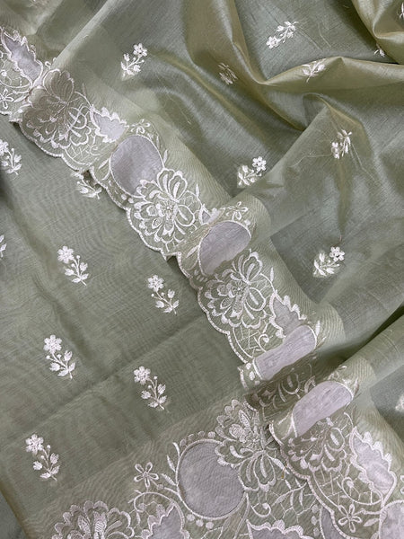 Banarasi Chanderi Appliqué Embroidery Cotton Suit with Dupatta & Bottom