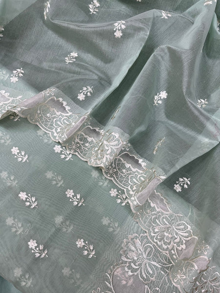 Banarasi Chanderi Appliqué Embroidery Cotton Suit with Dupatta & Bottom