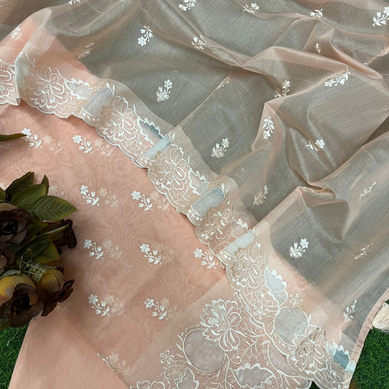 Banarasi Chanderi Appliqué Embroidery Cotton Suit with Dupatta & Bottom