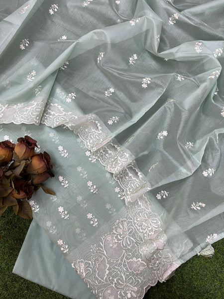 Banarasi Chanderi Appliqué Embroidery Cotton Suit with Dupatta & Bottom