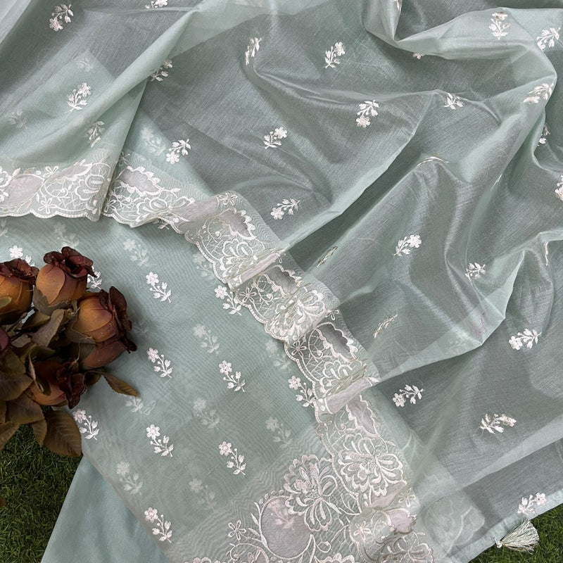 Banarasi Chanderi Appliqué Embroidery Cotton Suit with Dupatta & Bottom