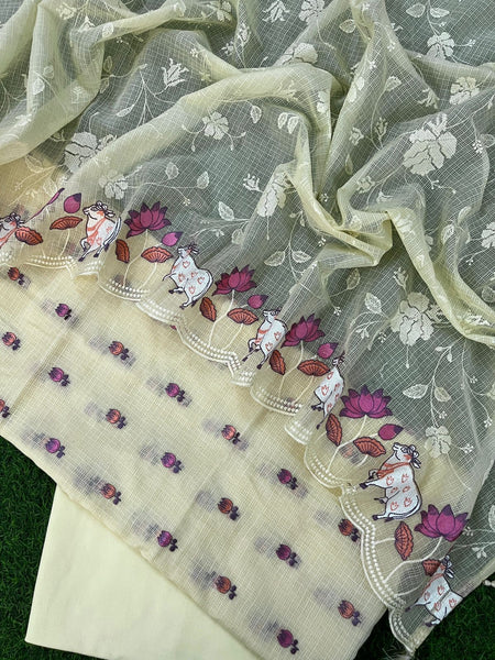 Banarasi Kota Pichwai Embroidery Suit with Dupatta & Cotton Bottom