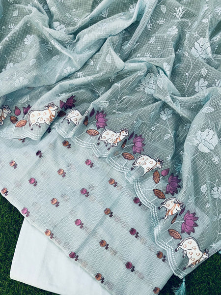 Banarasi Kota Pichwai Embroidery Suit with Dupatta & Cotton Bottom