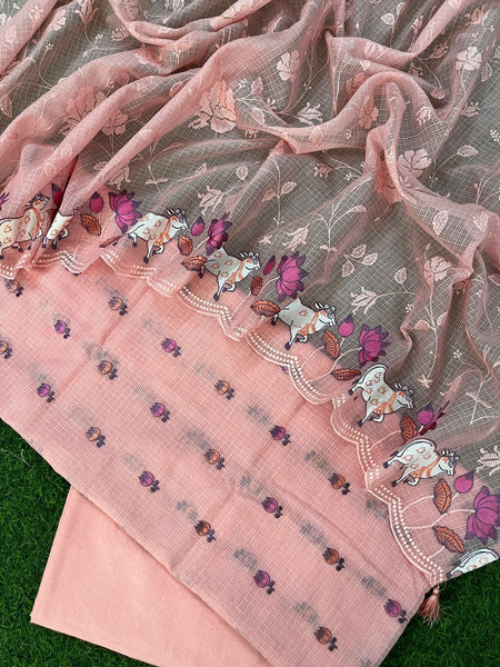 Banarasi Kota Pichwai Embroidery Suit with Dupatta & Cotton Bottom