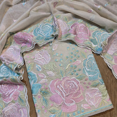Banarasi Mul Chanderi Embroidered Suit with Sleeves & Dupatta