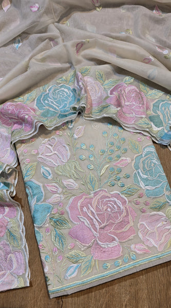 Banarasi Mul Chanderi Embroidered Suit with Sleeves & Dupatta