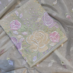 Banarasi Mul Chanderi Embroidered Suit with Sleeves & Dupatta