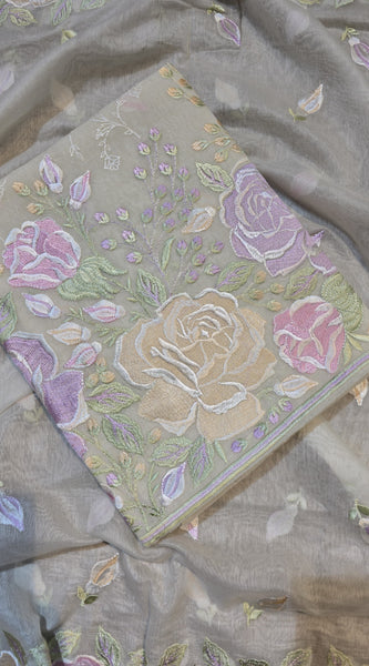 Banarasi Mul Chanderi Embroidered Suit with Sleeves & Dupatta