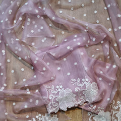 Pure Organza Silk Appliqué Chikankari Embroidered Suit with Dupatta