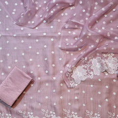 Pure Organza Silk Appliqué Chikankari Embroidered Suit with Dupatta
