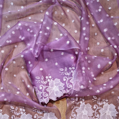Pure Organza Silk Appliqué Chikankari Embroidered Suit with Dupatta