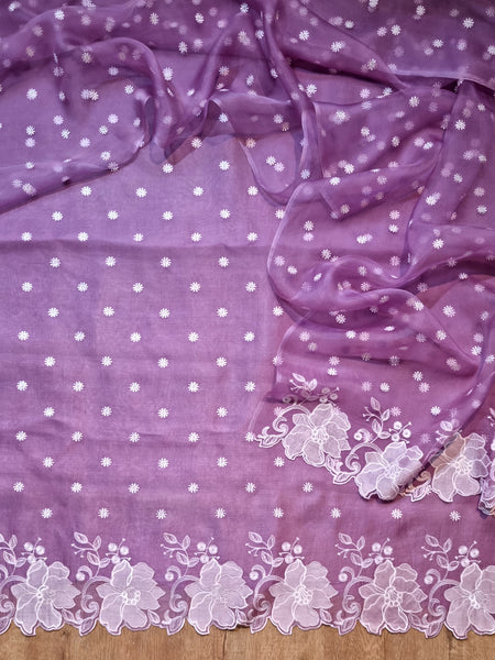 Pure Organza Silk Appliqué Chikankari Embroidered Suit with Dupatta