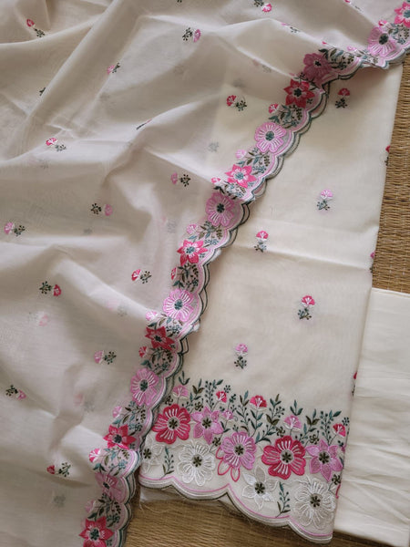Banarasi Mul Cotton Embroidered Suit with Floral Detailing & Dupatta
