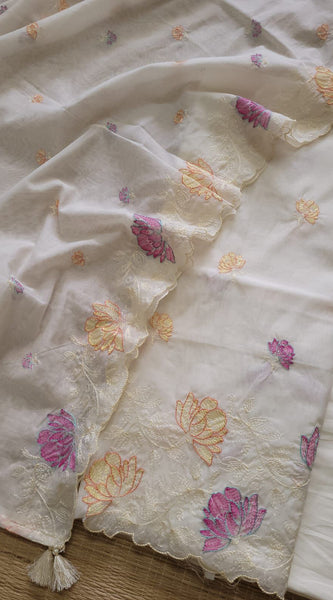 Banarasi Mul Cotton Embroidered Suit with Floral Detailing & Dupatta