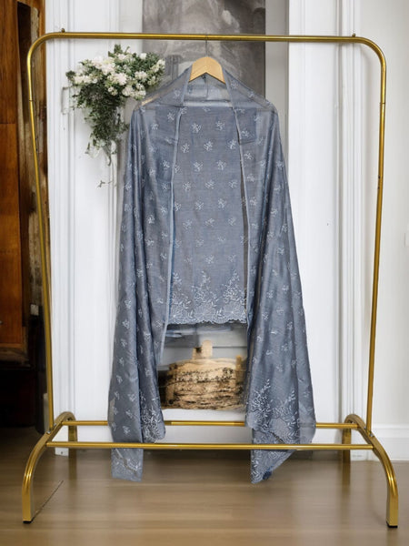 Banarasi Pure Chanderi Silk Suit with Embroidery & Appliqué Work