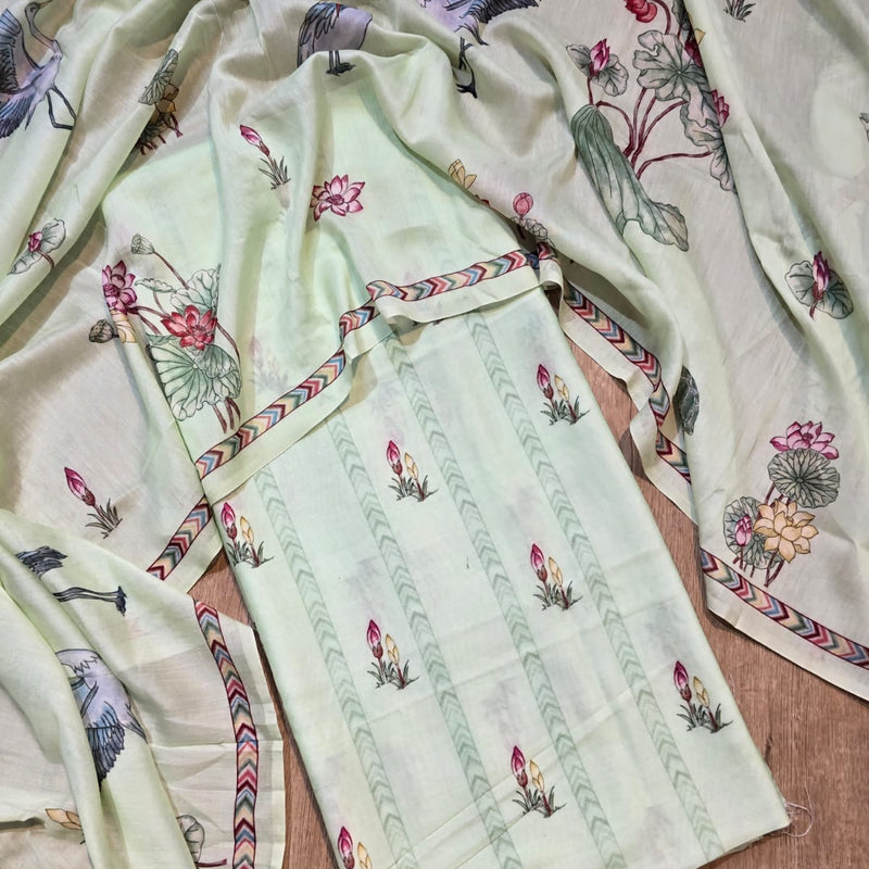Banarasi Chanderi Silk Printed Suit Set with Dupatta & Bottom