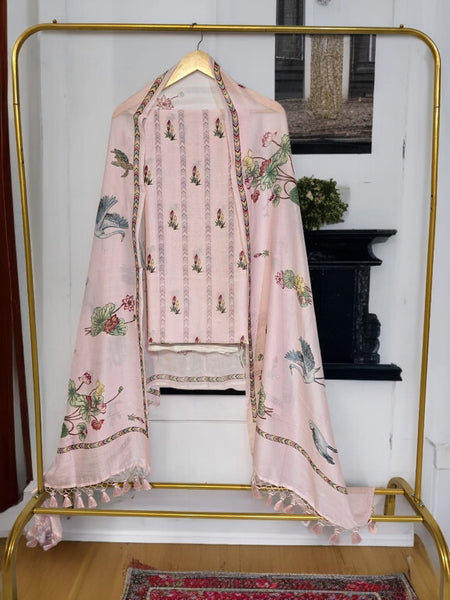 Banarasi Chanderi Silk Printed Suit Set with Dupatta & Bottom