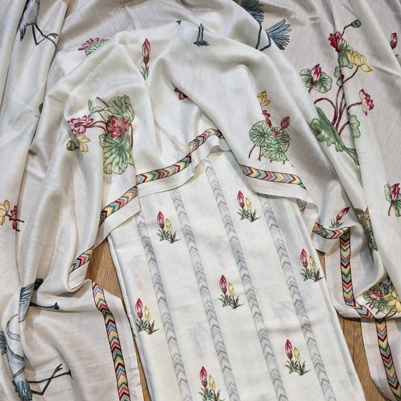 Banarasi Chanderi Silk Printed Suit Set with Dupatta & Bottom