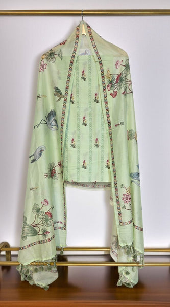 Banarasi Chanderi Silk Printed Suit Set with Dupatta & Bottom