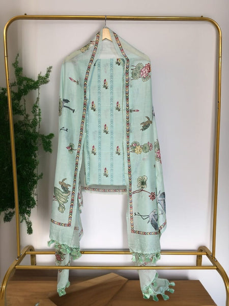 Banarasi Chanderi Silk Printed Suit Set with Dupatta & Bottom