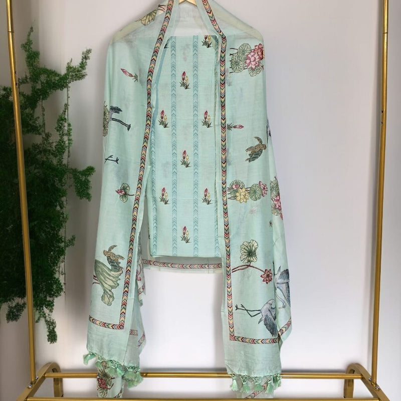 Banarasi Chanderi Silk Printed Suit Set with Dupatta & Bottom