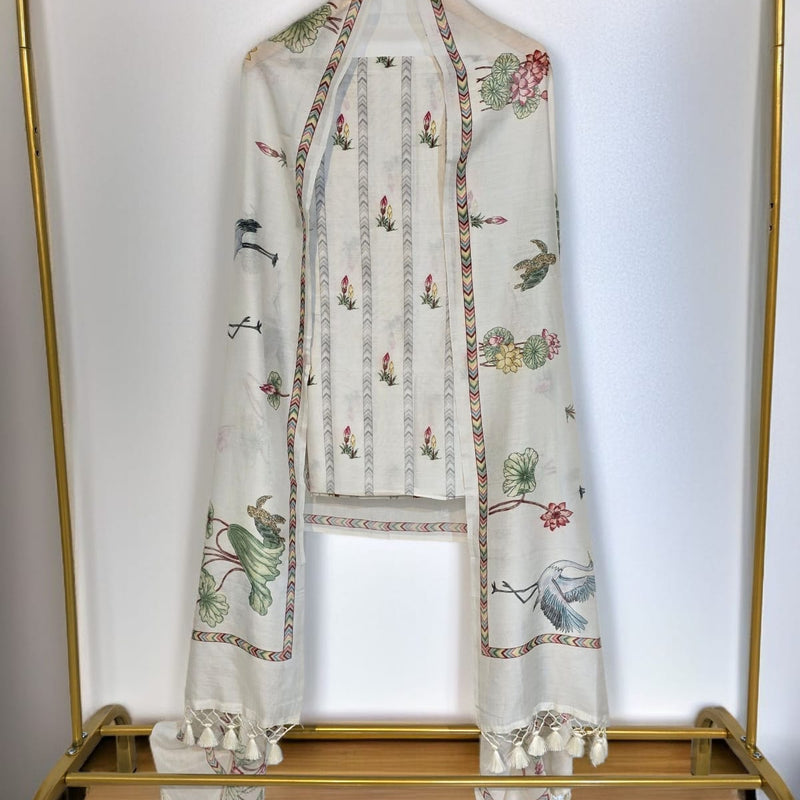 Banarasi Chanderi Silk Printed Suit Set with Dupatta & Bottom