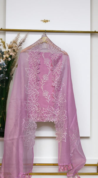 Banarasi Pure Organza Silk Embroidered Suit with Dupatta & Bottom