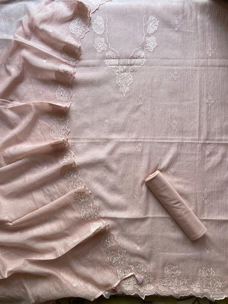 Banarasi Pure Silk Mul Chanderi Appliqué Embroidered Suit with Dupatta
