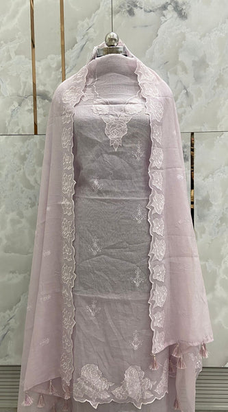 Banarasi Pure Silk Mul Chanderi Appliqué Embroidered Suit with Dupatta