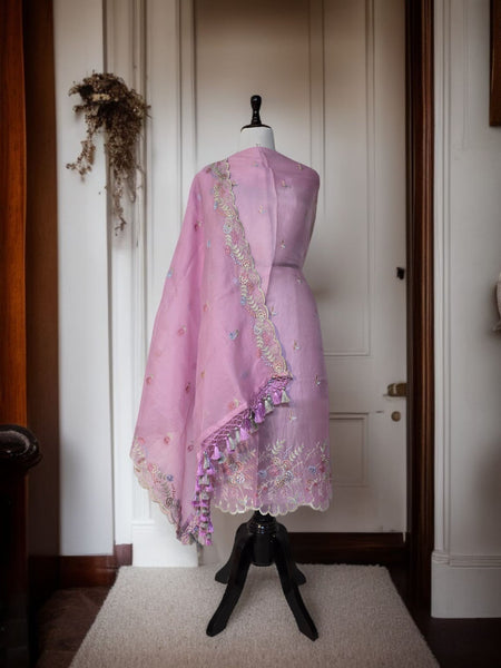 Banarasi Organza Chanderi Silk Embroidered Suit with Hand Abla Work