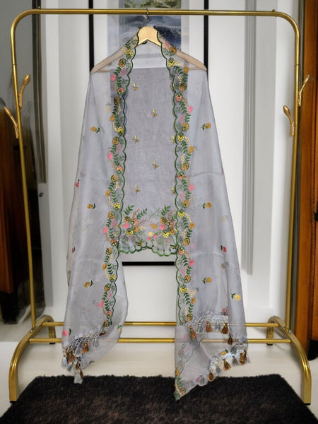 Banarasi Organza Chanderi Silk Embroidered Suit with Hand Abla Work